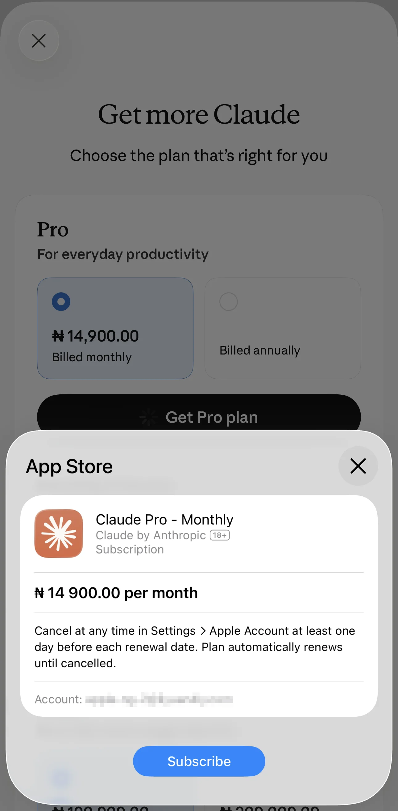 Claude App 内订阅弹窗